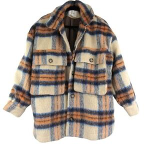Oversized Wool Plaid Shacket Shirt Jacket Barn Coat Mohair Flannel Grey Lab